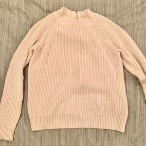 White knitted crop sweater with full zipper